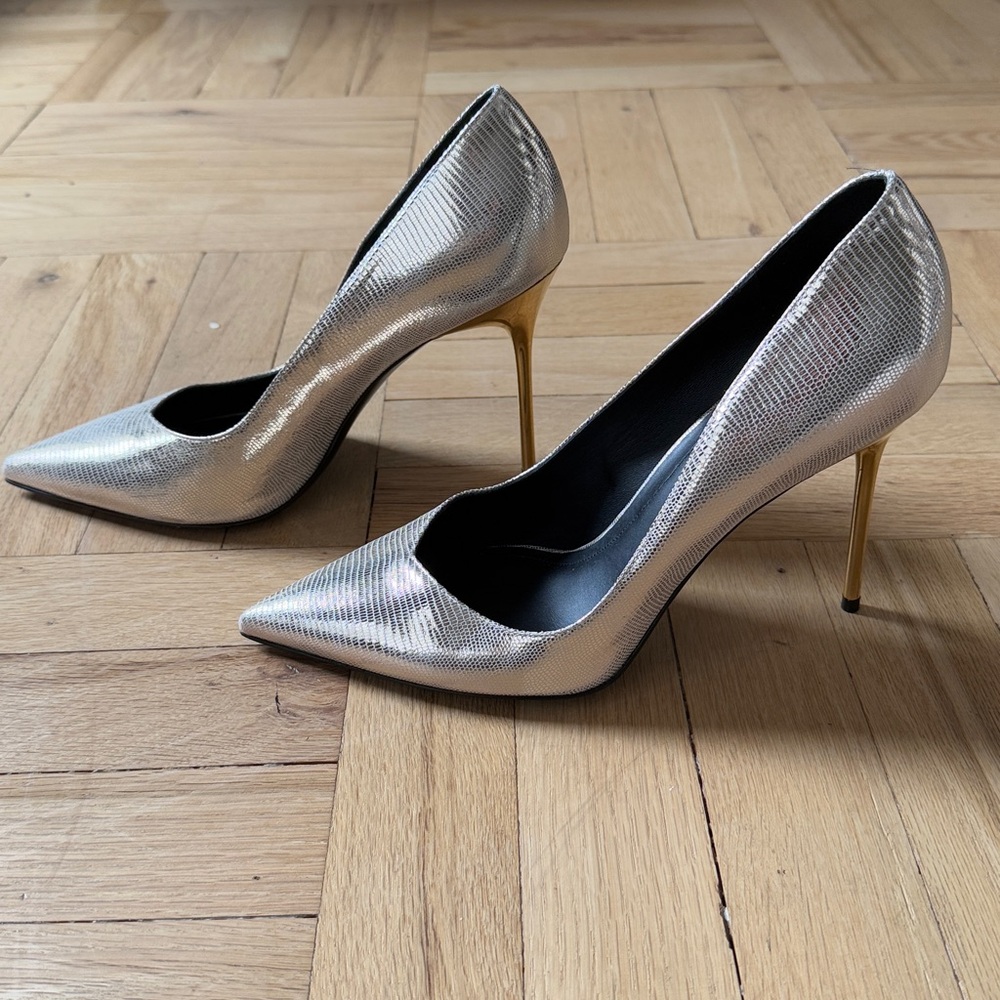 Balmain Ruby Snake Effect Leather Pumps - Silver … - image 3